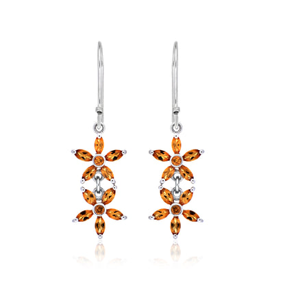 925 Sterling Silver Double Floral Cluster Drop Earrings