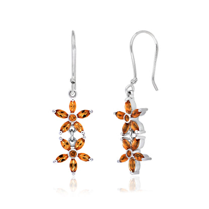 925 Sterling Silver Double Floral Cluster Drop Earrings