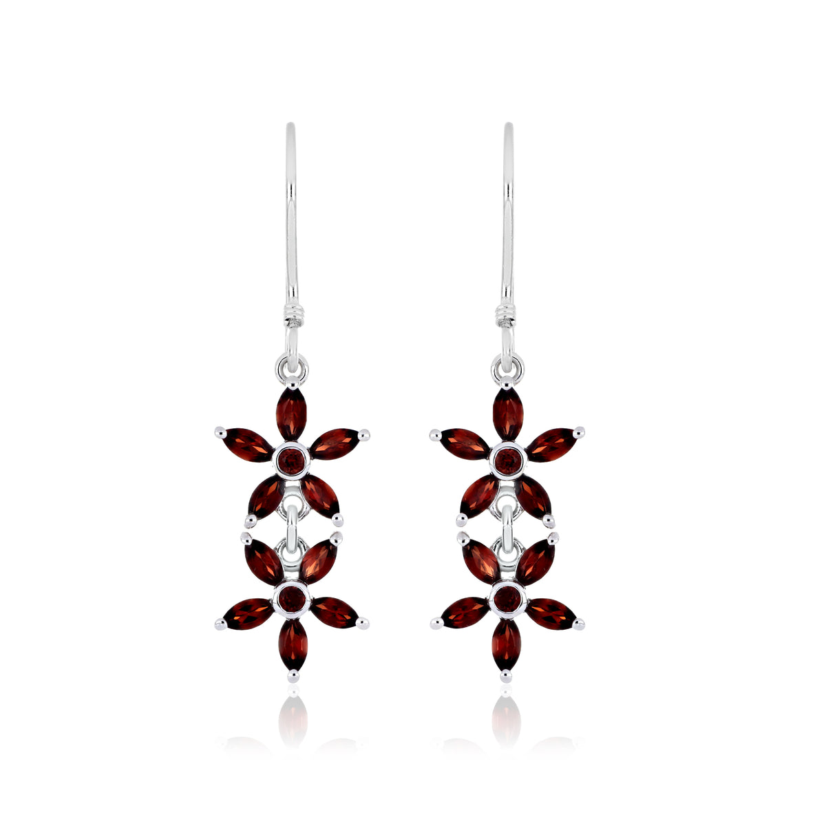 925 Sterling Silver Double Floral Cluster Drop Earrings