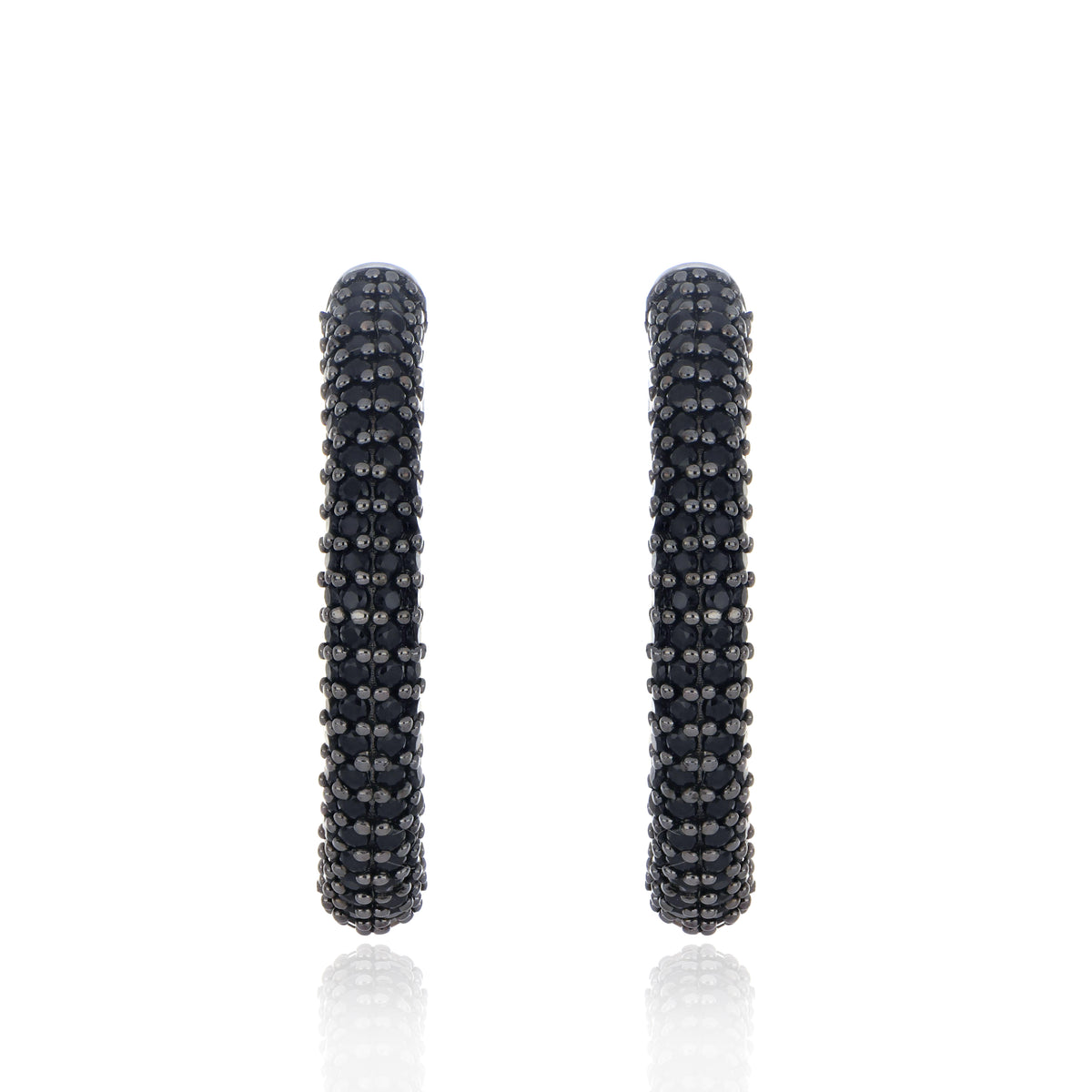 925 Sterling Silver Black Spinel Hoop Earrings