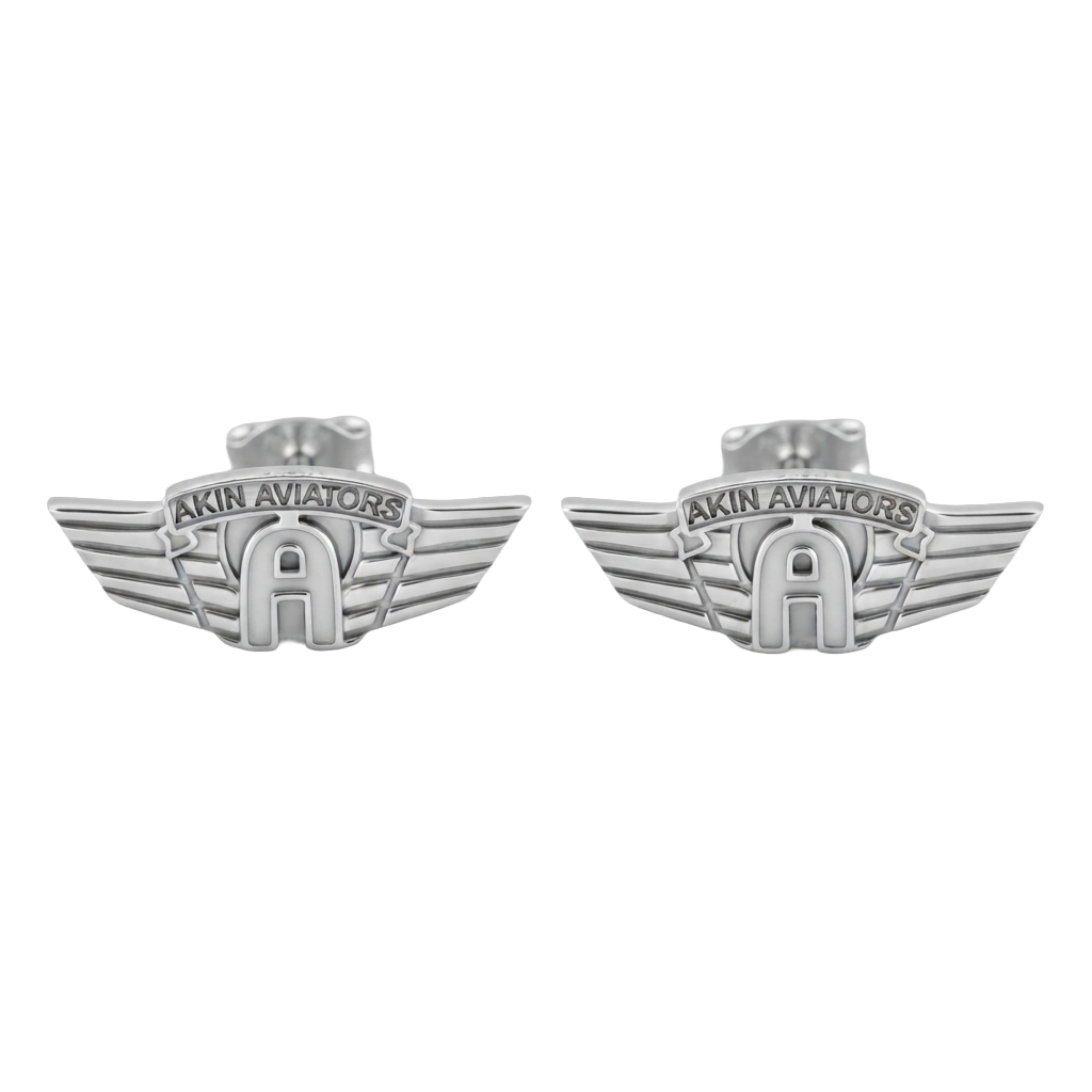 Akin Spirit Aviator Wing Logo Stud Earrings with Oxidized