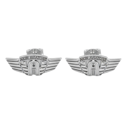 Akin Spirit Aviator Wing Logo Stud Earrings with Oxidized