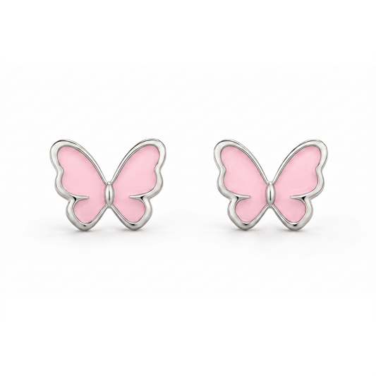 Pink Butterfly Kids Earrings – Enamel Butterfly Stud Earrings