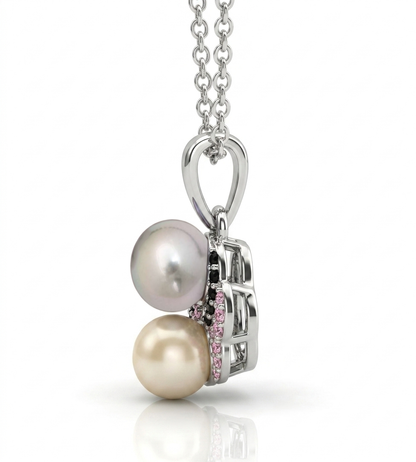 Dual Pearl & Gemstone Swirl Pendant with Chain