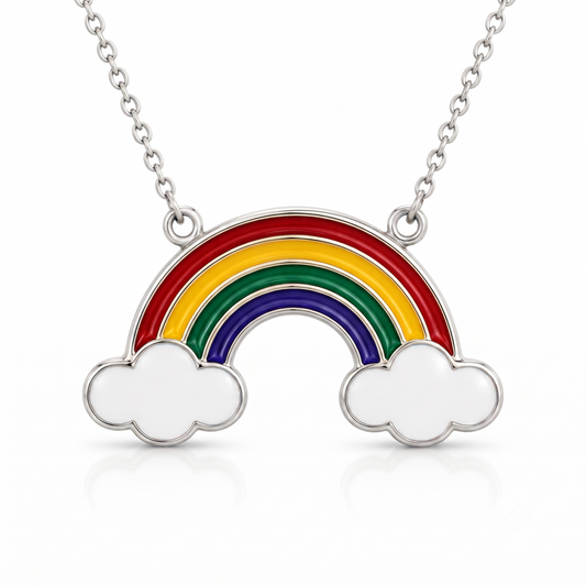 Rainbow & Cloud Kids Necklace – Colorful Enamel Rainbow Necklace
