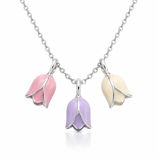 Triple Tulip Flower Kids Necklace – Multi-Color Enamel Floral Necklace