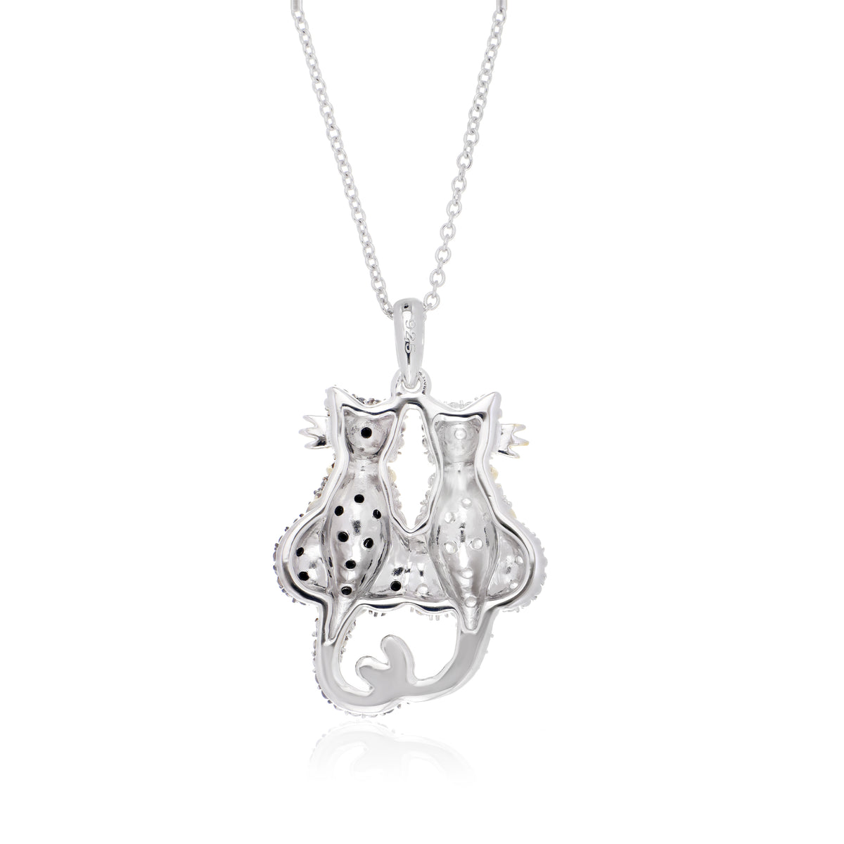 925 Sterling Silver Black Spinel and White Topaz Leopard Pendant Necklace