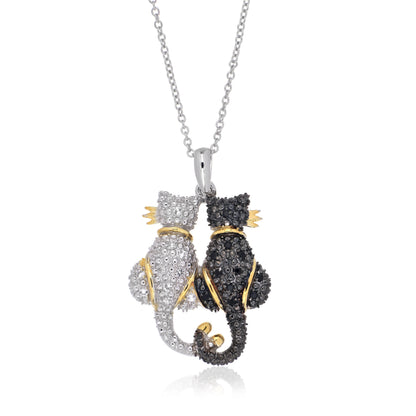 925 Sterling Silver Black Spinel and White Topaz Leopard Pendant Necklace
