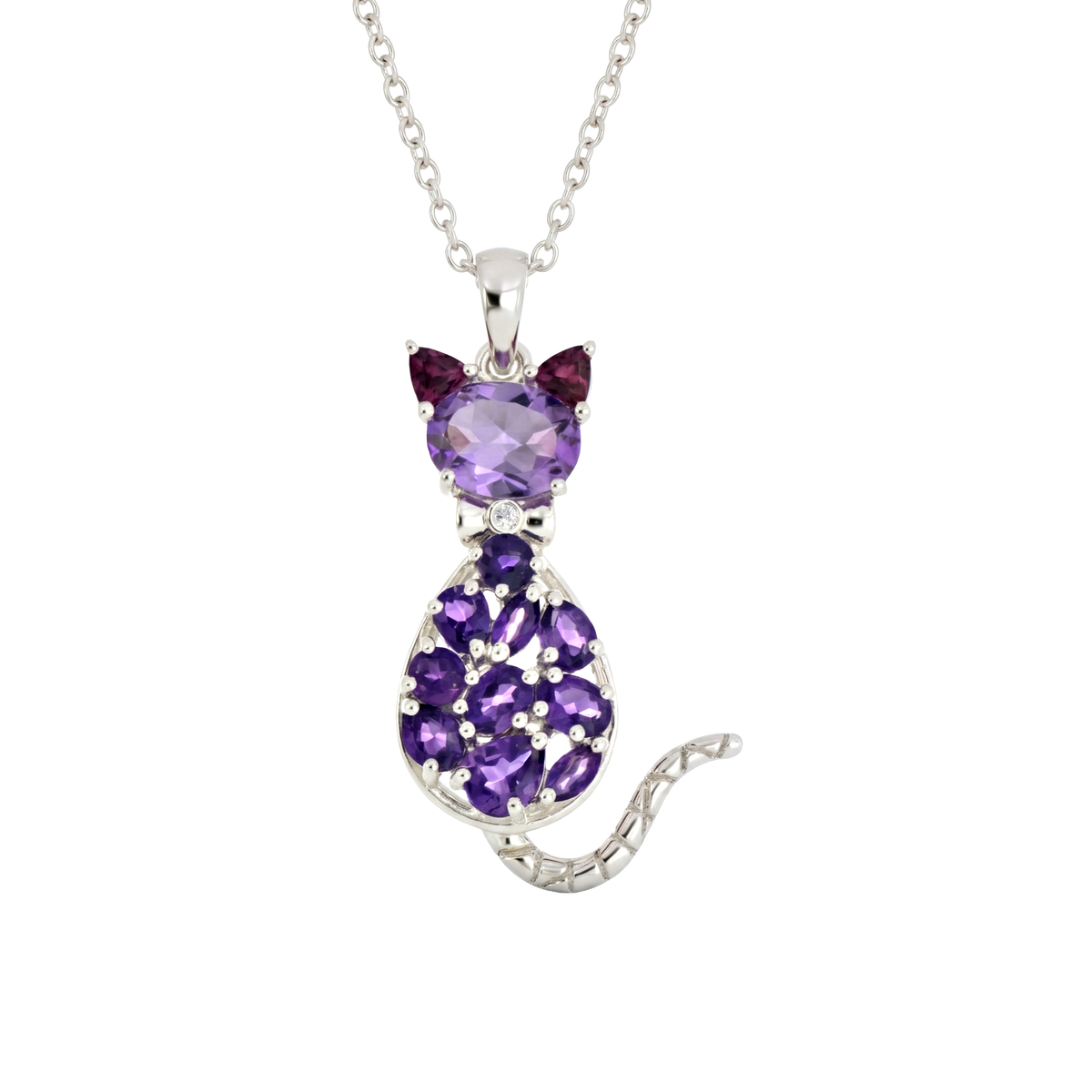 925 Sterling Silver Cat Amethyst Gemstone Pendant