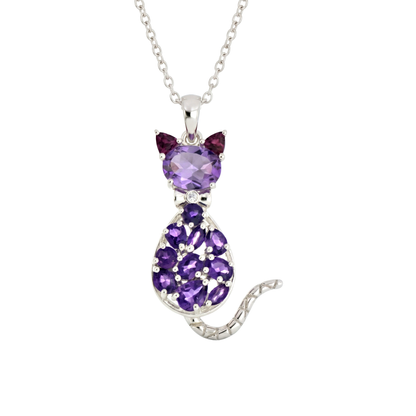 925 Sterling Silver Cat Amethyst Gemstone Pendant