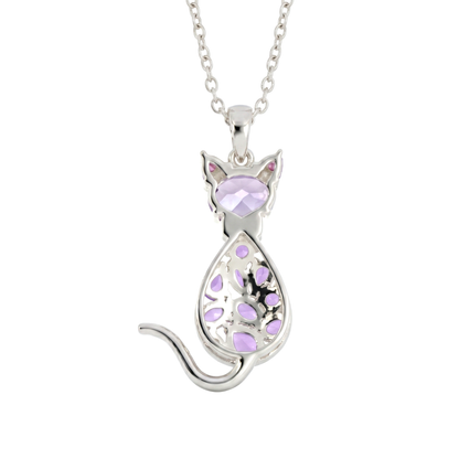 925 Sterling Silver Cat Amethyst Gemstone Pendant