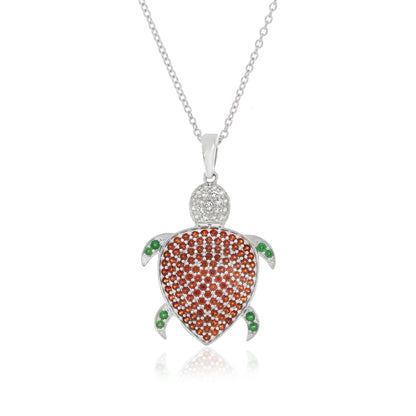 925 Sterling Silver Turtle Gemstone Pendant