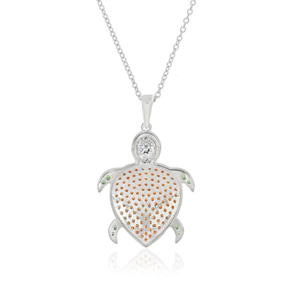 925 Sterling Silver Turtle Gemstone Pendant
