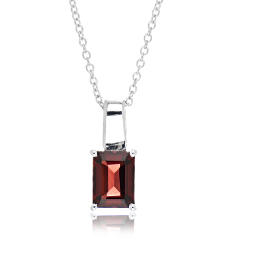 Red Garnet Octagon Pendant with Chain