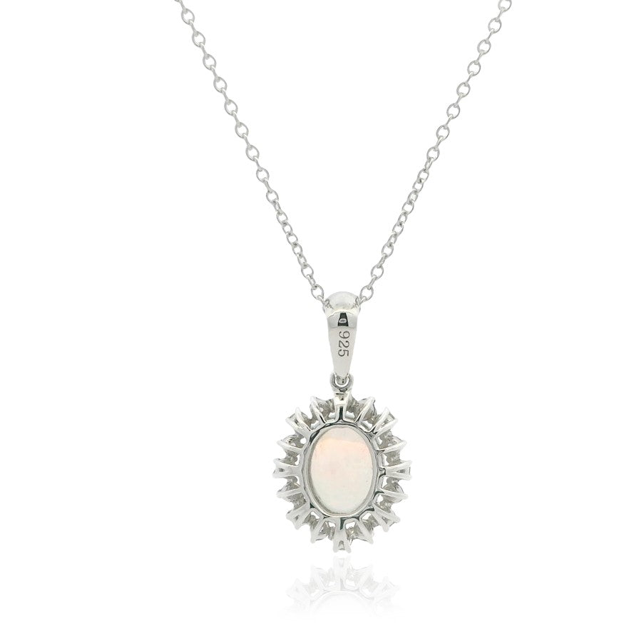 925 Sterling Silver Opal, Green & Purple Gemstone Halo Pendant