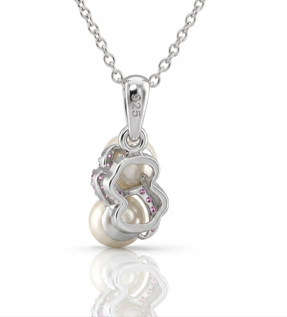 Dual Pearl & Gemstone Swirl Pendant with Chain