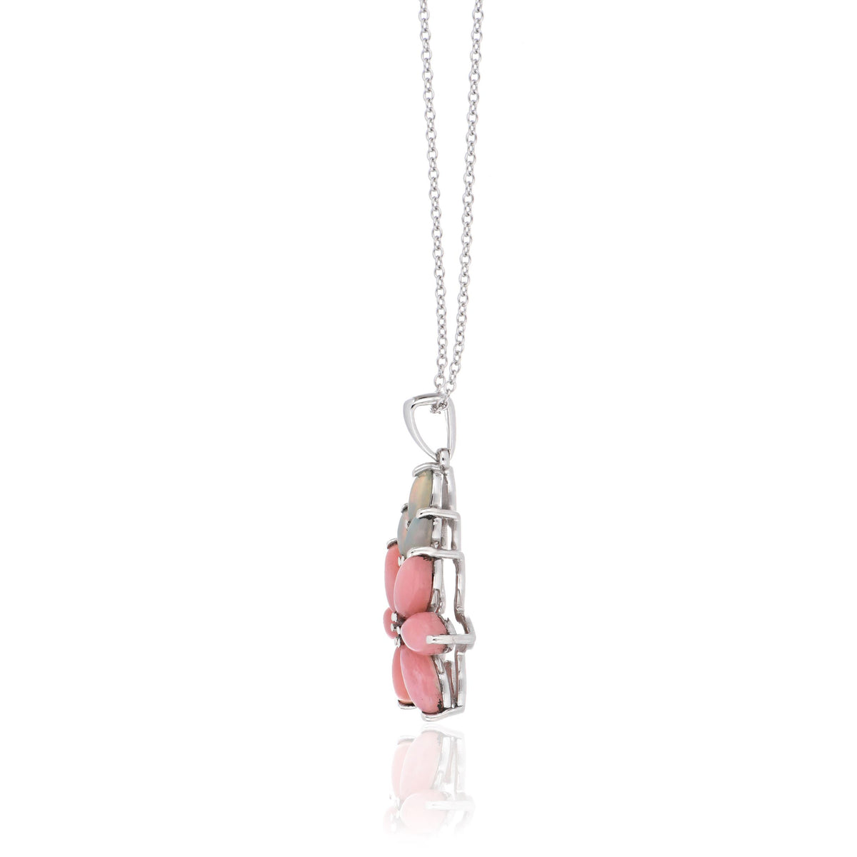 925 Sterling Silver Ethiopian Opal and Pink Opal Floral Cluster Pendant