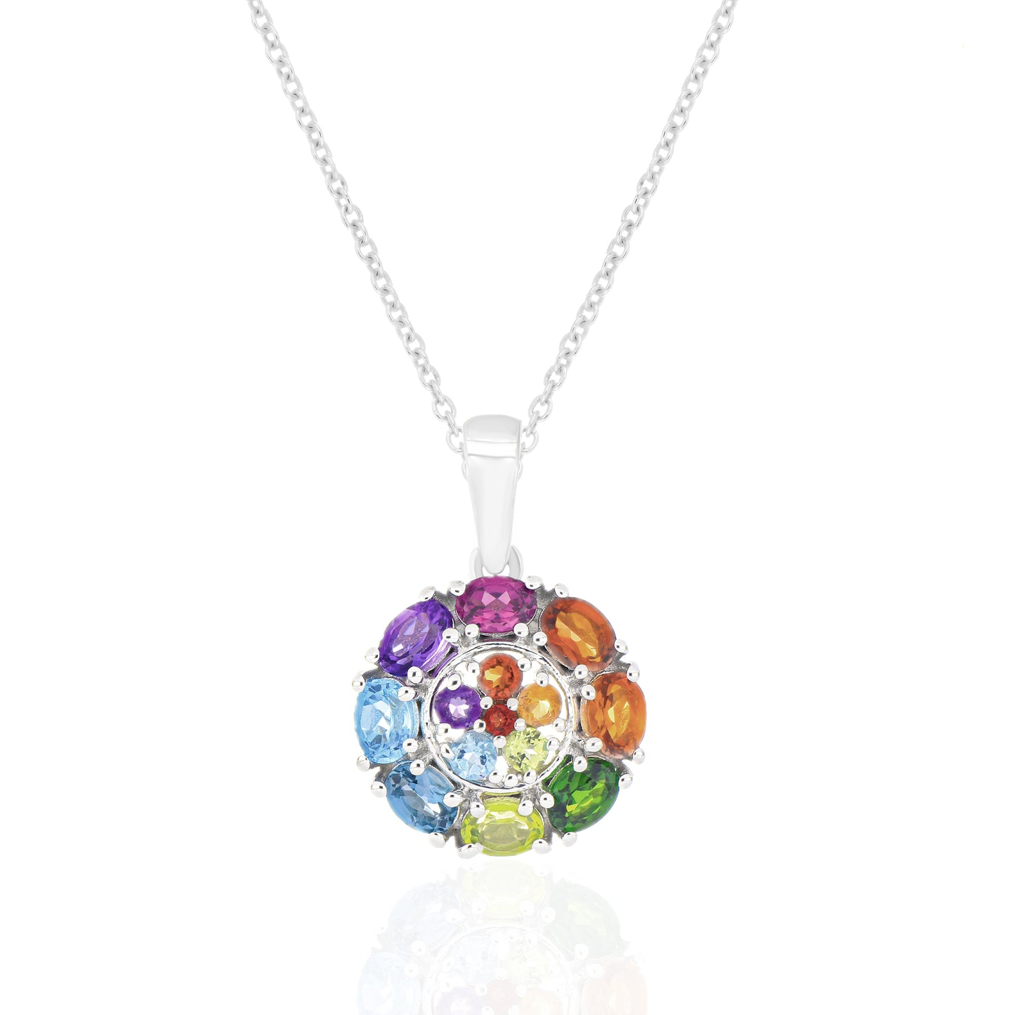 Multicolor Gemstone Medallion Pendant with Chain