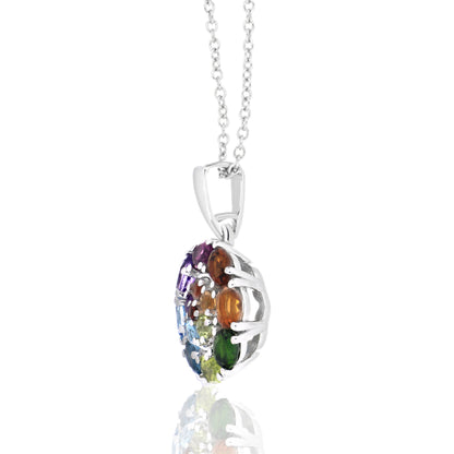 Multicolor Gemstone Medallion Pendant with Chain
