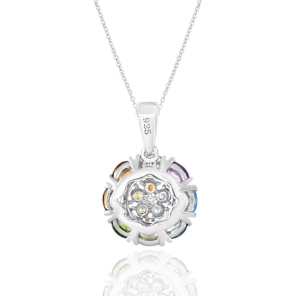 Multicolor Gemstone Medallion Pendant with Chain