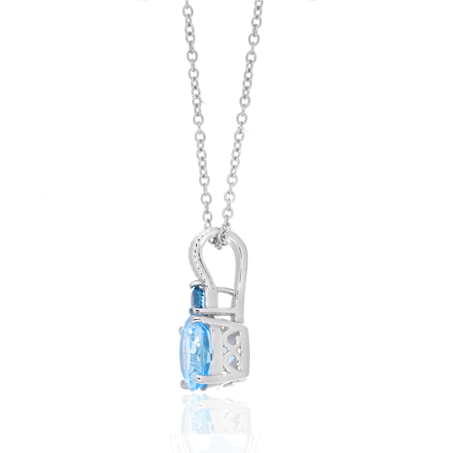 Tiered Round Blue Topaz Drop Pendant with Chain
