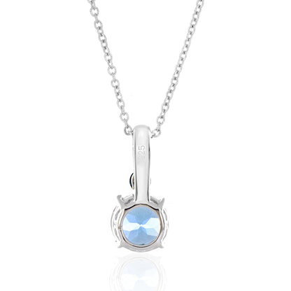 Tiered Round Blue Topaz Drop Pendant with Chain