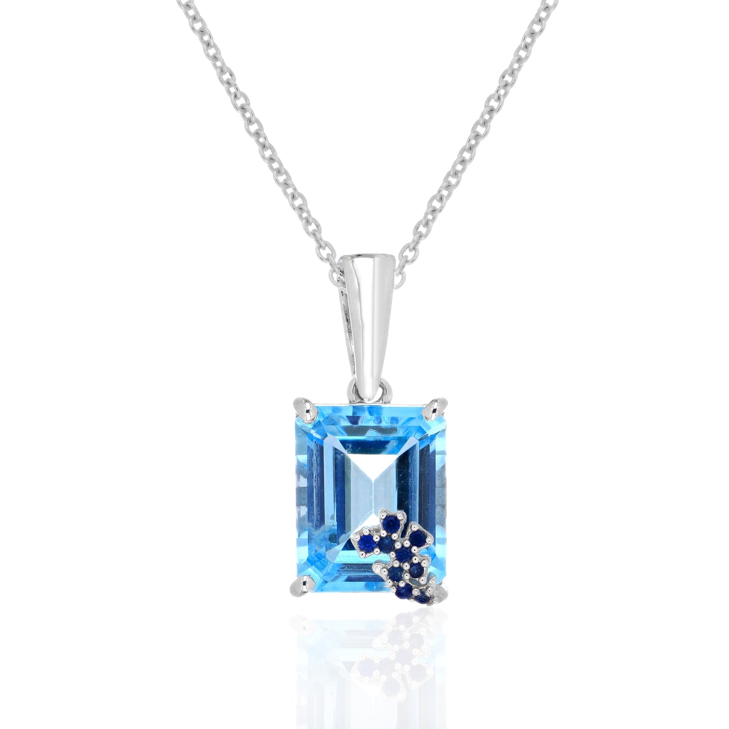 Blue Topaz & Blue Sapphire Octagon Pendant with Chain