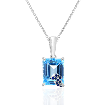 Blue Topaz & Blue Sapphire Octagon Pendant with Chain