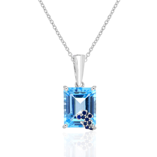 Blue Topaz & Blue Sapphire Octagon Pendant with Chain