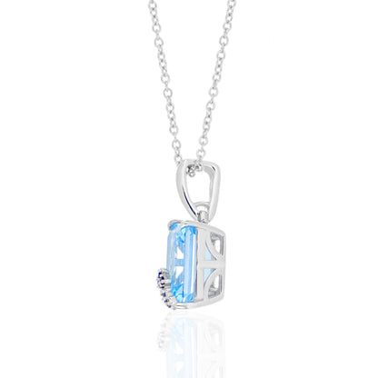 Blue Topaz & Blue Sapphire Octagon Pendant with Chain