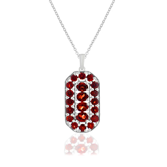 Red Garnet Geometric Halo Pendant with Chain