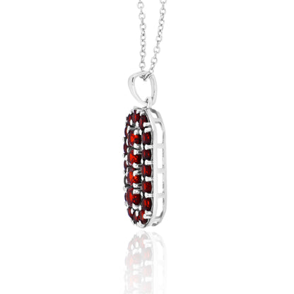 Red Garnet Geometric Halo Pendant with Chain