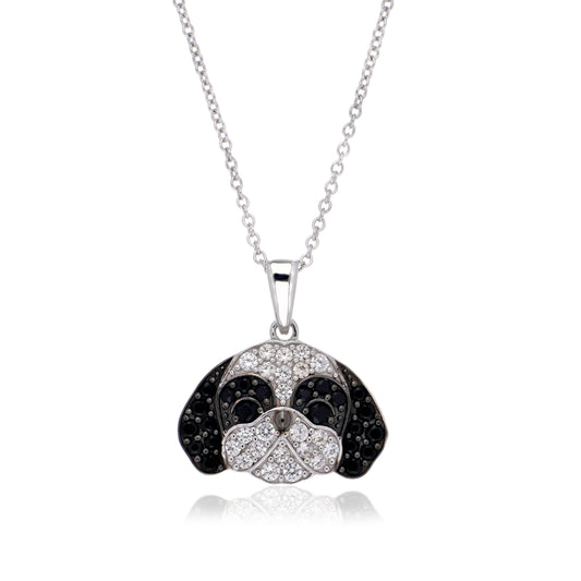 925 Sterling Silver Black Spinel & White Zircon Puppy Pendant