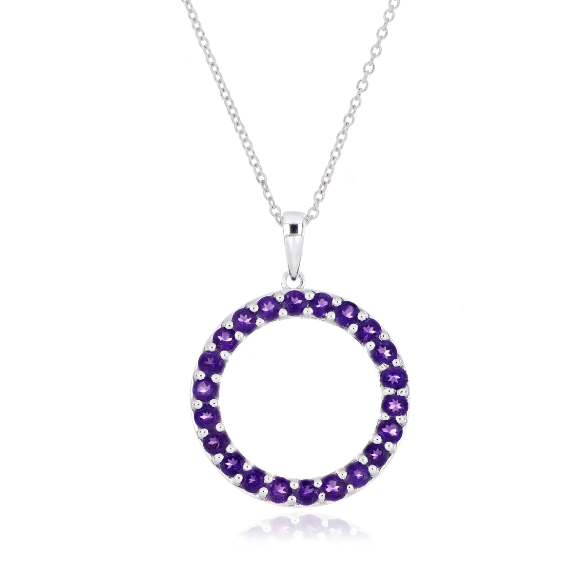 925 Sterling Silver Round-Cut Gemstone Circle Pendant