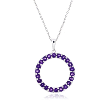 925 Sterling Silver Round-Cut Gemstone Circle Pendant
