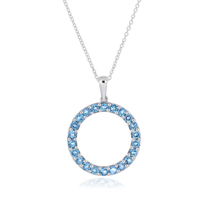 925 Sterling Silver Round-Cut Gemstone Circle Pendant