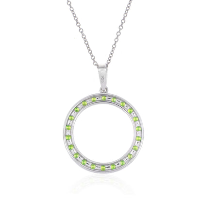 925 Sterling Silver Round-Cut Gemstone Circle Pendant