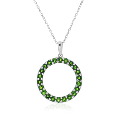 925 Sterling Silver Round-Cut Gemstone Circle Pendant