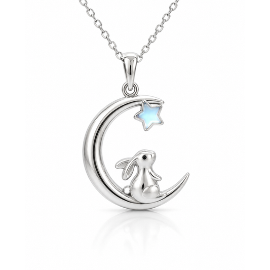 Moon & Bunny Kids Pendant – Silver Bunny & Star Charm Pendant