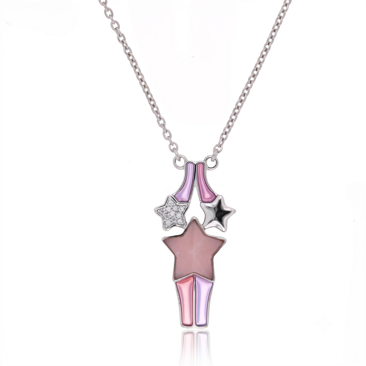 Star & Shooting Star Kids Pendant – Pink Enamel Star Charm Pendant