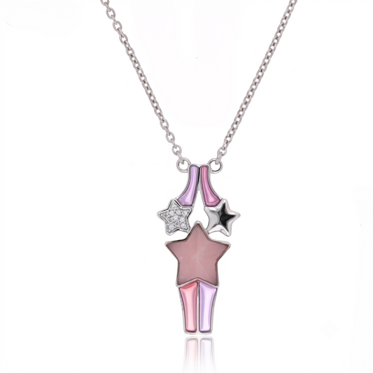 Star & Shooting Star Kids Pendant – Pink Enamel Star Charm Pendant