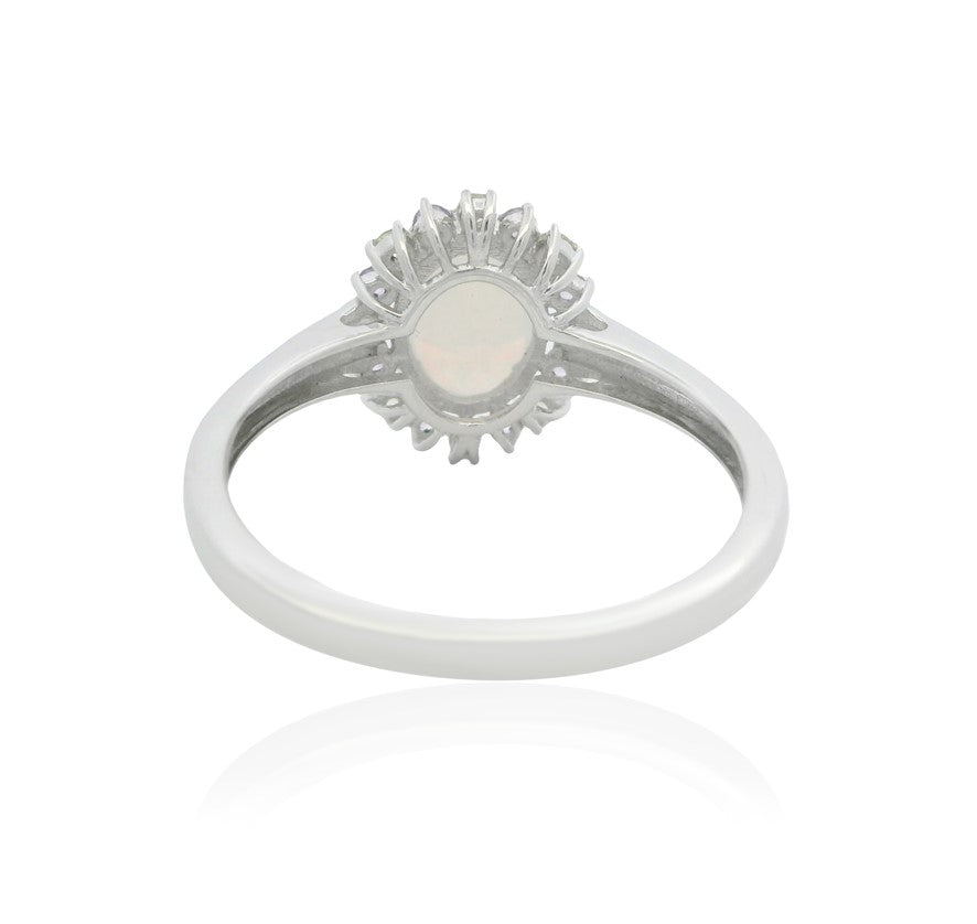 925 Sterling Silver Opal, Yellow & Purple Gemstone Halo Ring