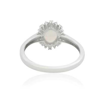 925 Sterling Silver Opal, Yellow & Purple Gemstone Halo Ring