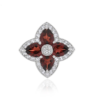 925 Sterling Silver Garnet and White Topaz Floral Cluster Ring
