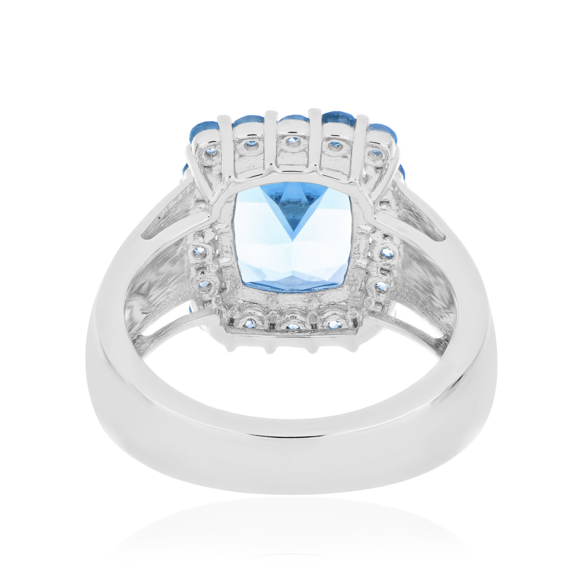 925 Sterling Silver Cushion and Round Gemstone Halo Statement Ring