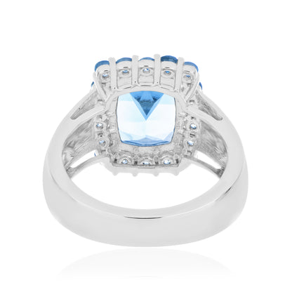 925 Sterling Silver Cushion and Round Gemstone Halo Statement Ring