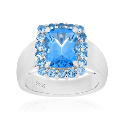 925 Sterling Silver Cushion and Round Gemstone Halo Statement Ring