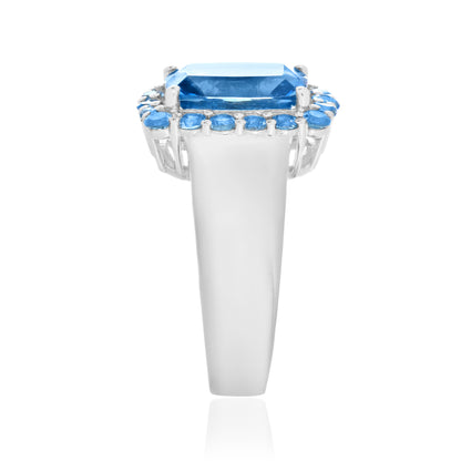 925 Sterling Silver Cushion and Round Gemstone Halo Statement Ring