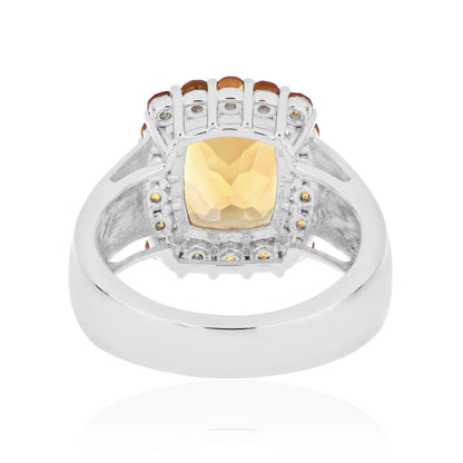 925 Sterling Silver Cushion and Round Gemstone Halo Statement Ring
