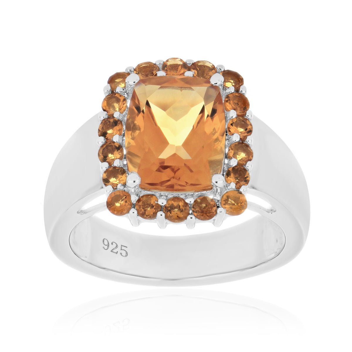 925 Sterling Silver Cushion and Round Gemstone Halo Statement Ring